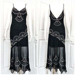 Cache Beaded Silk Evening Gown